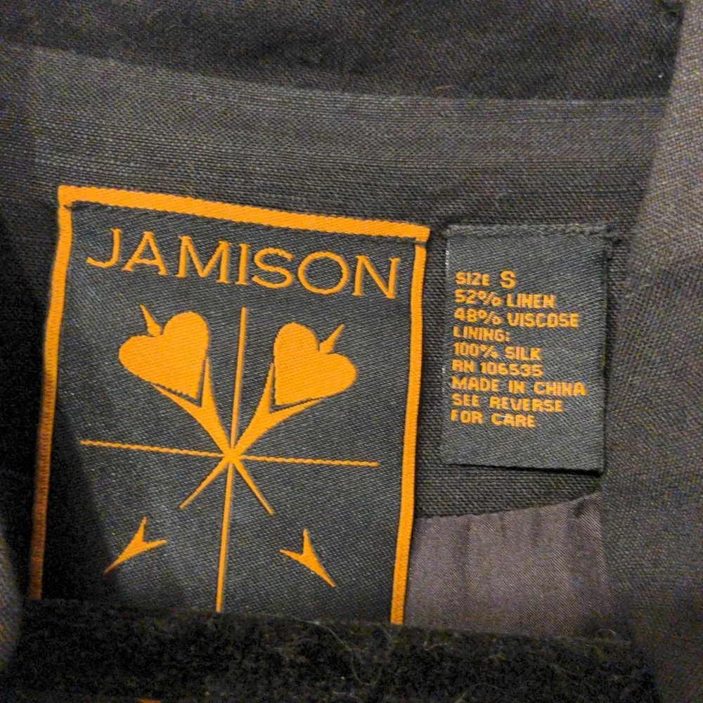 Jamison Women’s Black Military Moto Vest Linen Silk Button Edgy Casual Small - Picture 2 of 2